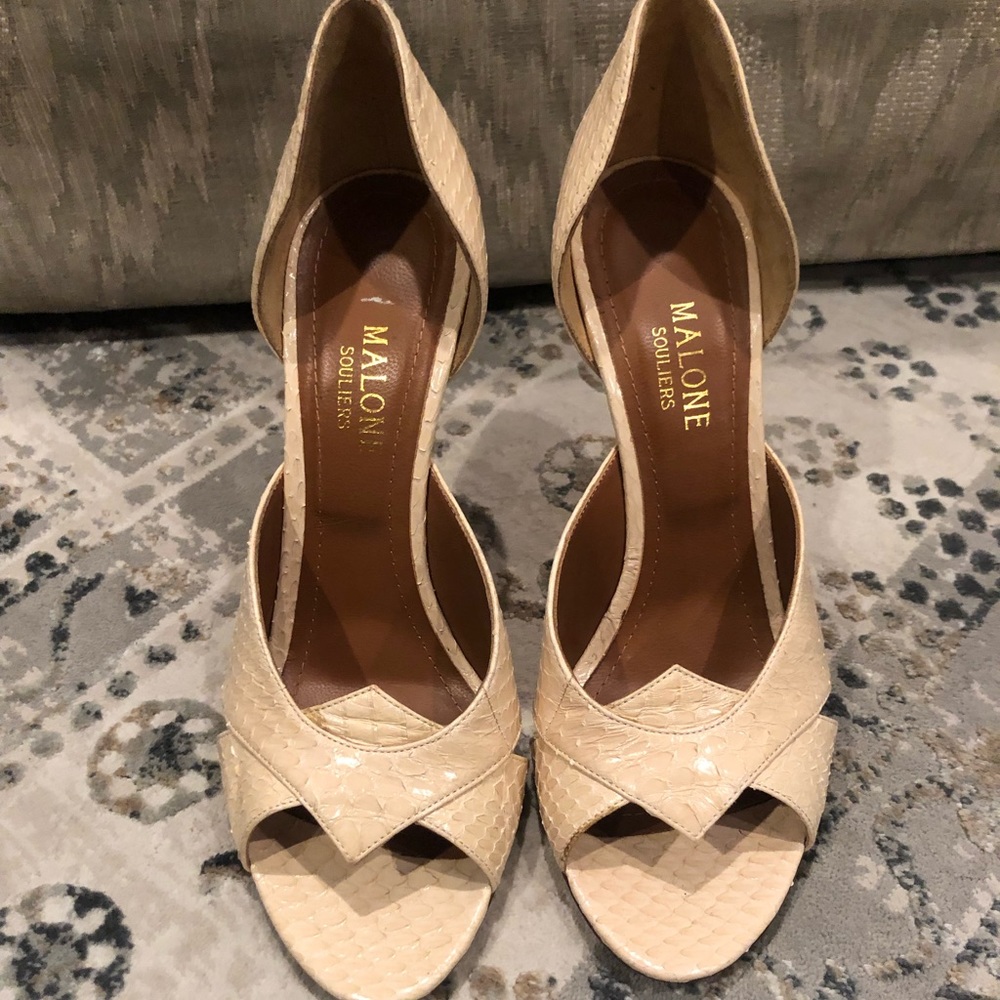 Malone Souliers Snakeskin D’Orsay Pump in Blush